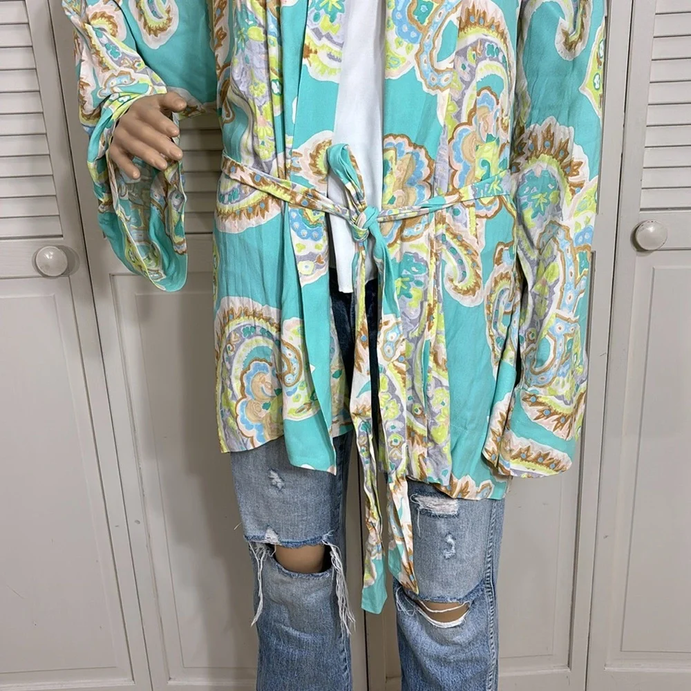 Zara Blogger Favorite Bright Paisley Multicolor Kimono Robe XXL